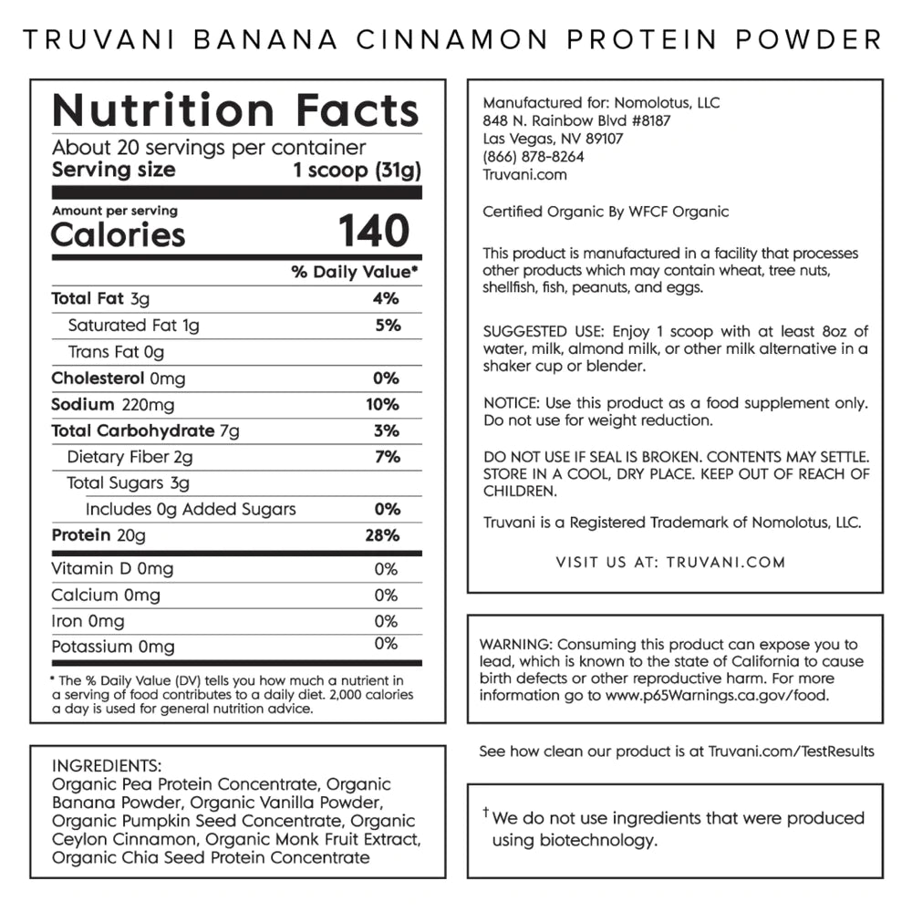 TRUVANI Plant Based Protein Powder - Banana Cinnamon