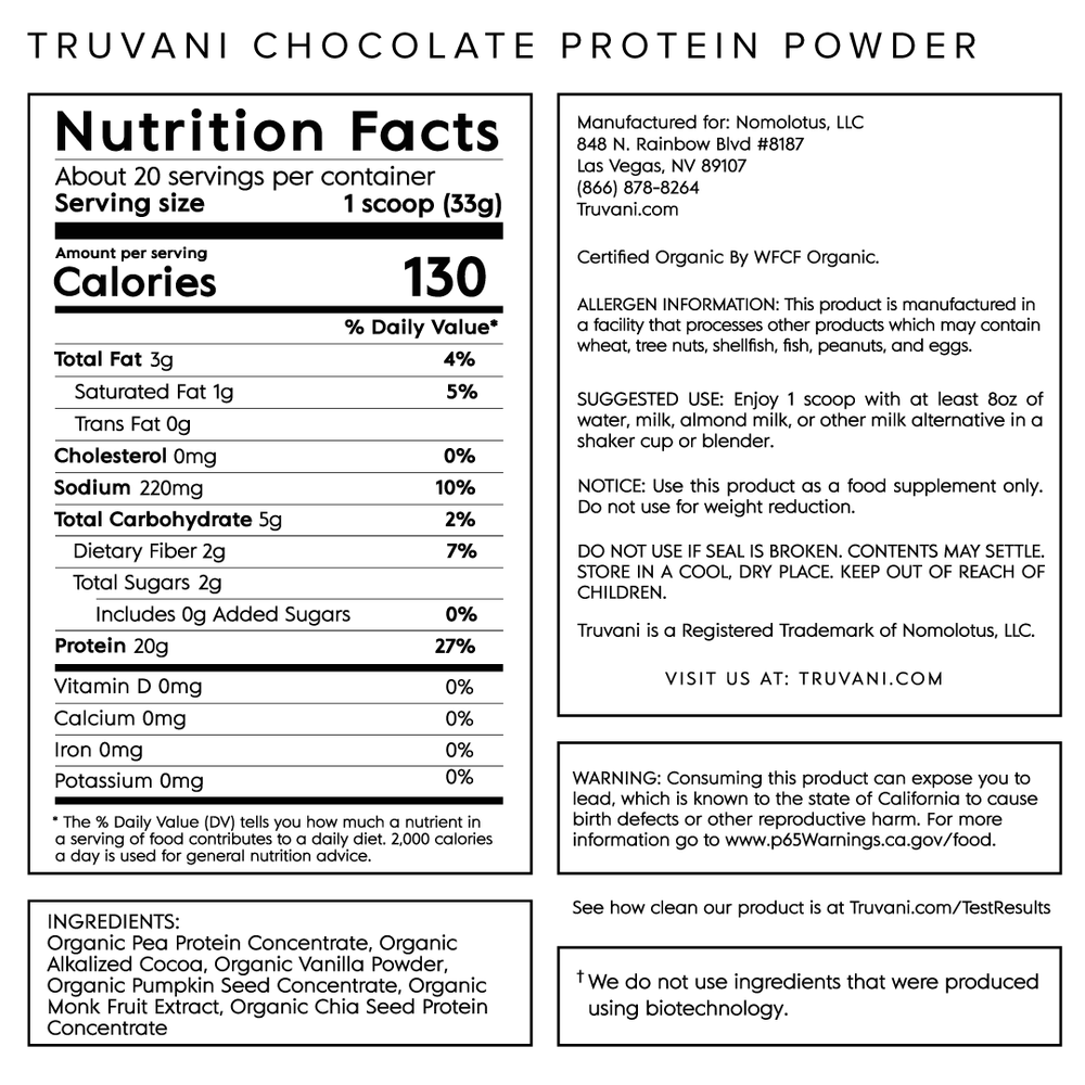 TRUVANI Plant Based Protein Powder - Chocolate