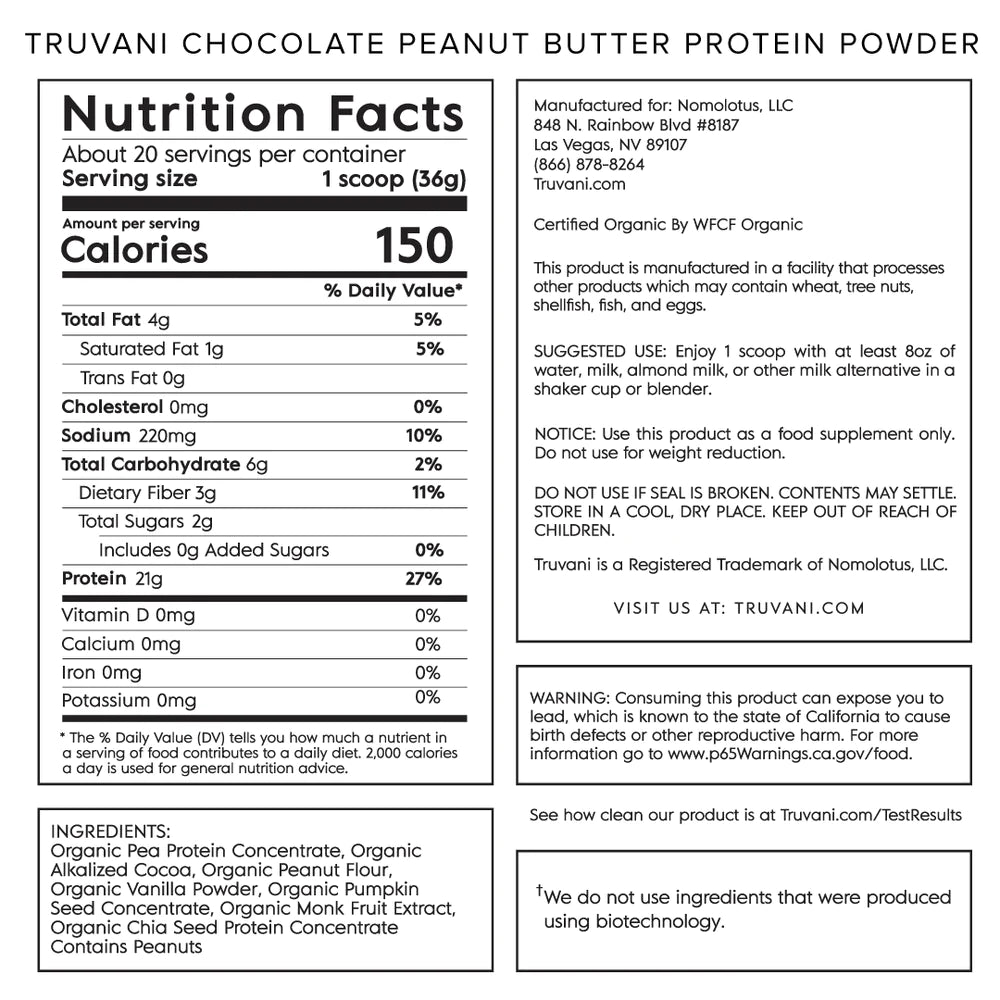 TRUVANI Plant Based Protein Powder - Chocolate Peanut Butter